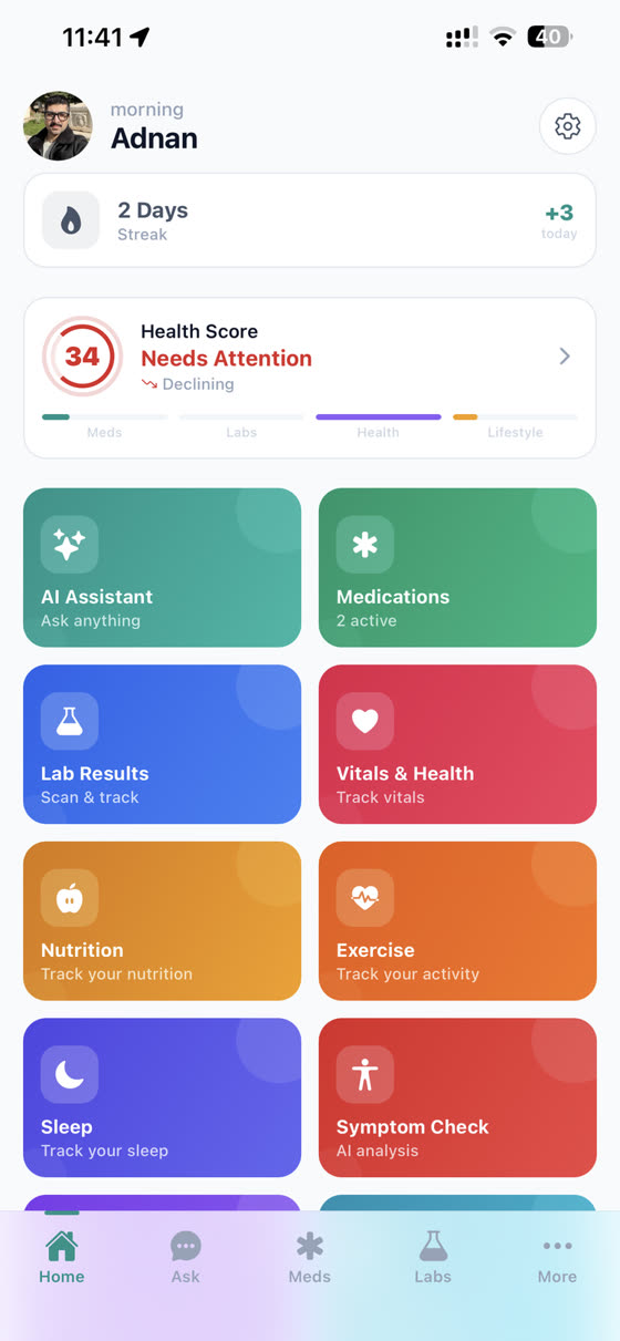Sihtak health app dashboard: scan and understand your lab results